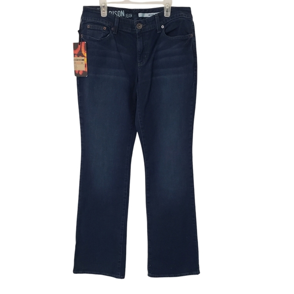 DKNY Madison Jeans Dark Blue Mid Rise Curvy Boot Cut Stretch Y2K Size 8R Blue - Picture 1 of 14
